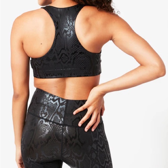 Terez Pants - TEREZ 2-piece UpLift Sports Bra & Biker Shorts Black Obsidian Snakeskin Small